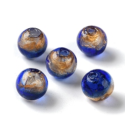 Medium Blue Handmade Gold Sand with Silver Foil Lampwork Beads Strand, Round, Medium Blue, 11.5~12mm, Hole: 1.8mm, about 45pcs/strand, 17.72''(45cm)