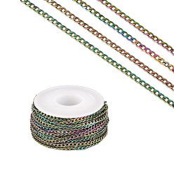 Rainbow Color Ion Plating(IP) 304 Stainless Steel Twisted Chains, Curb Chains, Unwelded, with Spool, Rainbow Color, about 32.8 Feet(10m)/roll, 4x3x1.0mm, 59x22mm