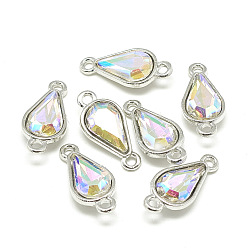 Прозрачный АВ Соединители звеньев сплава стекла, слеза, платина, ясно AB, 21x10x5~6 мм, отверстие : 2 мм