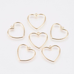 Real 18K Gold Plated Brass Pendants, Nickel Free, Heart, Real 18K Gold Plated, 14.5x16x0.8mm, Hole: 1mm