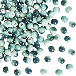 чирок 120шт. фарфоровые бусины ручной работы, круглые, яркие глазированный фарфор, зелено-синие, 6~7x5~6 мм, отверстие : 2 мм