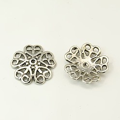 Античное Серебро Тибетском стиле сплав шарик крышки, цветок, 5-лепесток, без свинца и без кадмия, античное серебро, 18x4 мм, отверстие : 1.5 мм