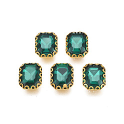 чирок Шить на горный хрусталь, прозрачные стеклянные стразы, с настройками железного зубца, граненые, прямоугольные, зелено-синие, 11x9x4.5 мм, отверстие : 0.9 мм