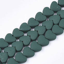Dark Green Spray Painted Non-magnetic Synthetic Hematite Beads Strands, Heart, Dark Green, 5x6x3mm, Hole: 0.5mm, about 75pcs/strand, 15.7 inch