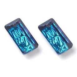 Bermuda Blue Embossed Glass Rhinestone Pendants, Rectangle, Faceted, Bermuda Blue, 14x7x4.2mm, Hole: 1.5mm