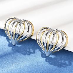 Золотой & Цвет Нержавеющей Стали 304 двухцветные серьги-гвоздики из нержавеющей стали, полые сердца, золотые и нержавеющая сталь цвет, 31x37 мм