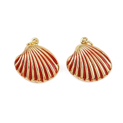 Красный Подвески в форме ракушек из латуни с эмалью, с прыжковых колец, золотые, стойки покрытие, без кадмия и без свинца, долговечный, красные, 19.5x19x7 мм, отверстие : 3.4 мм