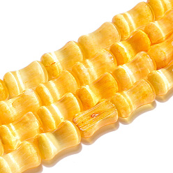 Золотистый Нити бусин из окрашенного натурального селенита, бамбук совместное, золотые, 12.5x7.5~8 мм, отверстие : 1~1.2 мм, около 31 шт / нитка, 15.35'' (39 см)