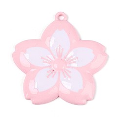 Pink Спрей окрашены сплава большие кулоны, цветок, без кадмия, без никеля и без свинца, розовые, 54.5x53.5x6 мм, отверстие : 3 мм