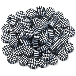 Черный Полимерный глиняный шарик ручной работы, плоский круглый с даосской монетой, чёрные, 8.5~9x4.5 мм, отверстие : 2 мм