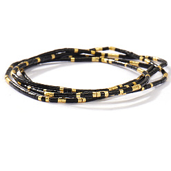 Круглые Винтажные эластичные браслеты из стеклянных бусин для женщин и девушек, черный и золотой, круглые, 25.98 дюйм (66 см)