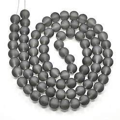 Gray Transparent Glass Bead Strands, Frosted, Round, Gray, 8mm, Hole: 1~1.6mm, about 99pcs/strand, 31.4 inch