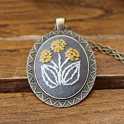 Шифер Серый Набор для изготовления ожерелья с цветочным кулоном для вышивки своими руками, включая цепочки из сплава и подвесные кабошоны, игла, хлопковая нить, пластиковые пяльцы для вышивания, шифер серый, 460 мм