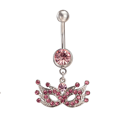 Lichtrosen Piercing Schmuck echte platinierte Messing Strass Maske Nabel Ring Bauchringe, Lichtrosen, 38x22 mm, Stangenlänge: 3/8"(10mm), Stange: 14 Spurweite(1.6mm)