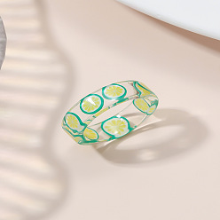 Оранжевый Летние прозрачные смоляные кольца с фруктовым узором для женщин, оранжевые, внутренний диаметр: 17 мм