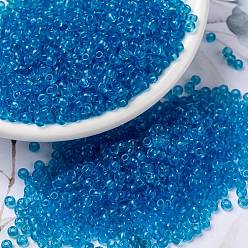 (RR148D) Transparent Dark Aqua Миюки круглые бусины рокайль, японский бисер, 8/0, (rr 148 d) прозрачный темно-синий, 3 мм, отверстие : 1 мм, Около 422~455 шт / 10 г