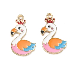 Doré  Pendentifs en émail , breloques en forme de flamant rose, or, 28.5x16x2mm, Trou: 1.8mm