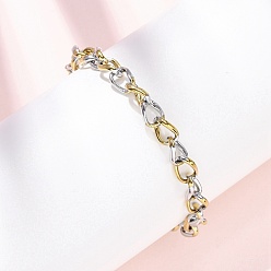 Золотой & Цвет Нержавеющей Стали 304 браслеты из кубинских звеньев из нержавеющей стали для женщин, ионное покрытие (ip), золотые и нержавеющая сталь цвет, 7 дюйм (17.7 см)