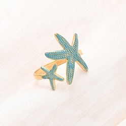 Морская звезда 304 из нержавеющей стали манжеты кольца, с эмалью, золотые, морская звезда, внутренний диаметр: 17 мм