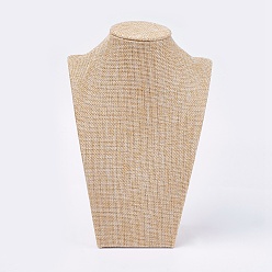Wheat Wooden Covered with Imitation Burlap Necklace Displays, Necklace Bust Display Stand, Wheat, 22x14.8x8.4cm