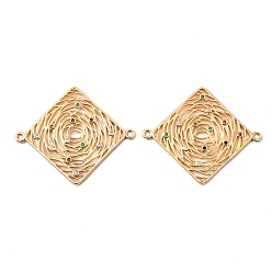 Настоящее золото 18K Латунные микро-паве цветные кубические цирконии полые соединительные подвески, ромбовидные звенья, без кадмия, без никеля и без свинца, реальный 18 k позолоченный, 38x45x2 мм, отверстие : 1.8 мм