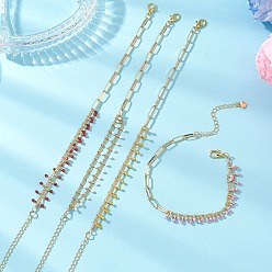 (52) Непрозрачная лаванда Браслеты из латунных эмалированных звеньев с бусинами и цепочки в виде скрепок для женщин, реальный 18 k позолоченный, разноцветные, 7.36 дюйм (18.7 см)