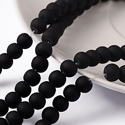 Black Transparent Glass Bead Strands, Frosted, Round, Black, 6mm, Hole: 1.3~1.6mm, about 140pcs/strand, 31.4 inch