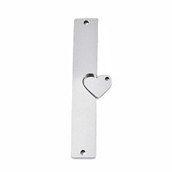 Stainless Steel Color Non-Tarnish 201 Stainless Steel Pendants, Rectangle with Heart, Stainless Steel Color, 48x12.5x1.5mm, Hole: 1.5mm