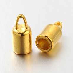Golden Tibetan Style Alloy Cord Ends, Lead Free and Cadmium Free, Tube, Golden, 13.8x6.5mm, Hole: 1.9mm