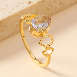 Teardrop 201 кольца из циркониевого кубического кольца из нержавеющей стали, реальный 18 k позолоченный, слеза, размер США 7 (17.3 мм)