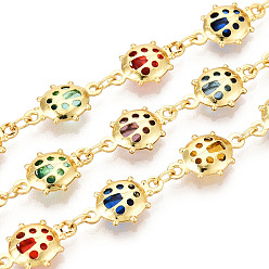 (52) Непрозрачная лаванда Латунные цепи из насекомых, со стеклом, пайки, с катушкой, долговечный, золотые, разноцветные, 13x8x2.5 мм, около 32.81 футов (10 м) / рулон