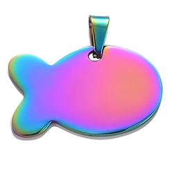 Rainbow Color Нержавеющая сталь штамповка заготовок тегов подвески, очарование рыбы, Радуга цветов, 24.5x38 мм