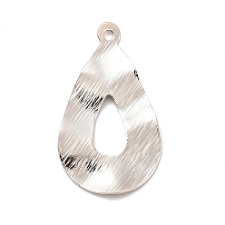 Platinum Rack Plating Brass Pendants, Long-Lasting Plated, Teardrop Charm, Platinum, 26x14.5x1mm, Hole: 1.2mm