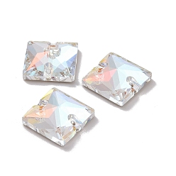 Light Crystal AB Квадратная форма пришивается стразами, k 5 стеклянный страз, 2-отверстие ссылка, плоская спинка с покрытием, швейные украшения, свет кристалл AB, 14x14x5 мм, отверстие : 1 мм