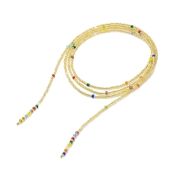 Gold Glass Seed Beaded Rope Knot Multi Layered Necklace for Women, Gold, 61.02 inch(155cm)