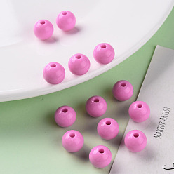 Hot Pink Opaque Acrylic Beads, Round, Hot Pink, 10x9mm, Hole: 2mm, about 940pcs/500g