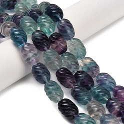 Флюорит Нити резных бусин из натурального флюорита, витых овальных, 14~14.5x10.5 мм, отверстие : 0.9 мм, около 28 шт / нитка, 15.55'' (39.5 см)