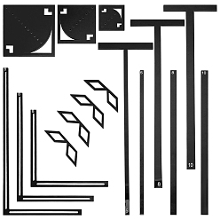 Black 16Pcs Acrylic Binding Tools Set, include Rule & Corner Miter & Eyelet Guide Tool, Black, 112x112x2.5mm, Hole: 2.5mm