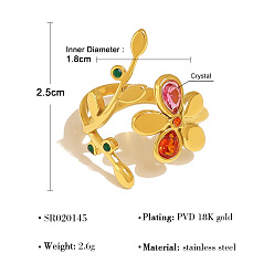 Разноцветный 304 Кольца-манжеты из нержавеющей стали с паве из кубического циркония, лист, реальный 18 k позолоченный, красочный, 18x25 мм, внутренний диаметр: 18 мм