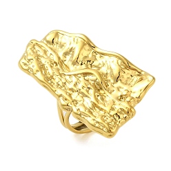 Настоящее золото 18K Ионное покрытие (IP) 304 Текстурированное прямоугольное открытое кольцо-манжета из нержавеющей стали для женщин, реальный 18 k позолоченный, регулируемый