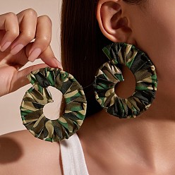 Зеленый Серьги-гвоздики из сплава ткани с леопардовым принтом, зелёные, 77x71 мм