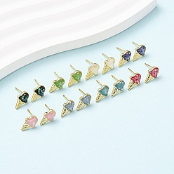 Настоящее золото 18K Серьги-гвоздики с мороженым из латуни и эмали, с ракушками и булавками из стерлингового серебра, долговечный, без кадмия, без никеля и без свинца, реальный 18 k позолоченный, 11.5x7.5 мм