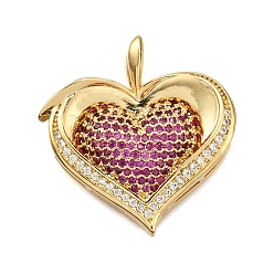 Pink Латунные микро проложить кубического циркония подвески, сердце, стойки покрытие, долговечный, без свинца и без кадмия, реальный 18 k позолоченный, розовые, 26.5x26x5.5 мм, отверстие : 5x3 мм