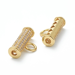 Real 18K Gold Plated Brass Cubic Zirconia Tube Bails, Loop Bails, Long-Lasting Plated, Column, Real 18K Gold Plated, 12x22x6mm, Hole: 4mm, Inner Diameter: 3mm