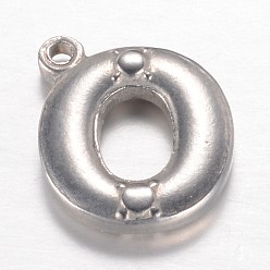 Letter O Устойчивые к потускнению 201 подвески из нержавеющей стали, Письмо O, цвет нержавеющей стали, 15.2x13x3.2 мм, отверстие : 1.2 мм