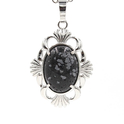 Снежный Обсидиан Естественно снежинка обсидиана подвески, подвески-цветы из латуни платинового тона, 34x25x9 мм