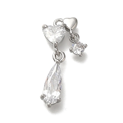 Платина Стойка металлическая латунная микропрофилированная кубическая циркония подвески, без кадмия, без никеля и без свинца, долговечный, сердце со слезой, платина, 22x9.5x3.5 мм, отверстие : 1.2 мм
