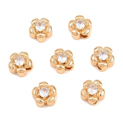 Real 18K Gold Plated SHEGRACE Brass Micro Pave Clear Cubic Zirconia Beads, Flower, Cadmium Free & Lead Free & Nickel Free, Long-Lasting Plated, Real 18K Gold Plated, 9x9.5x6mm, Hole: 2mm