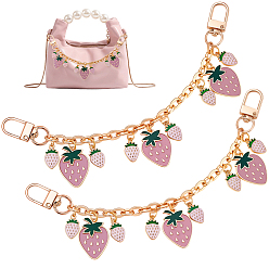 Золотой 2шт. цепочки из сплава с эмалью, розовые и сливовые, в виде клубники, декоративные цепочки для сумок, с поворотными застежками, аксессуары для замены сумок, золотые, 202 мм