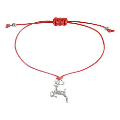 Other Animal Рождественские регулируемые браслеты из сплава с подвесками, плетеные браслеты из вощеного шнура для женщин, античное серебро, северный олень, внутренний диаметр: 1-1/8~10-5/8 дюйм (3~27 см)